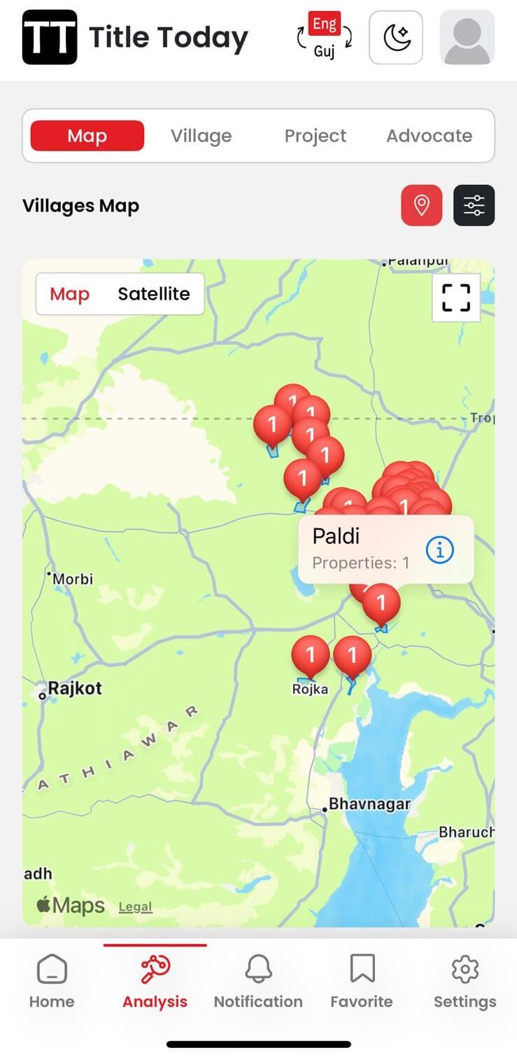 Map view of properties in villages